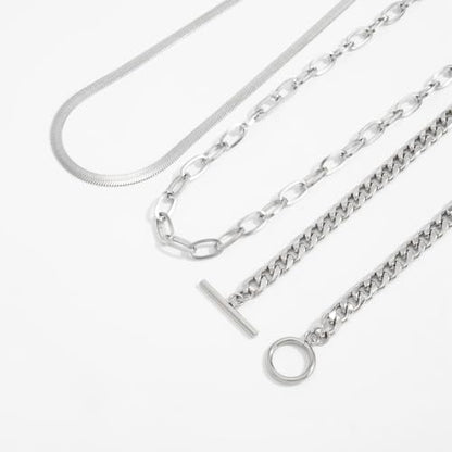 Layered Silver Chain Necklace for Women Chunky Stainless Steel Chains Necklaces Trendy Cuban Link Paperclip Chain Toggle Clasp Choker Necklace Stack Set Jewelry - color: Silver