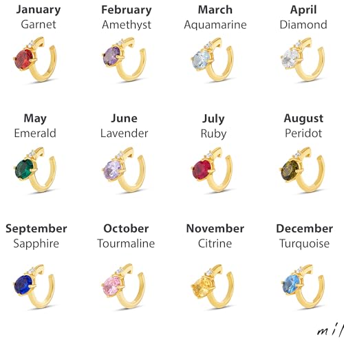 MILLA Ear Cuffs Non Piercing, Birthstone Jewelry, 14K Gold Plated over 925 Sterling Silver Half Hoop Dainty Earrings for Women Trendy with CZ Stones, Lightweight and Hypoallergenic - color: 02 February - Amethyst