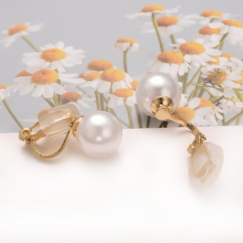 Fresh Water Pearl Clip On Earrings for Women Non Pierced Earrings | Faux Pearl Earrings 14K Gold Plated Small Earrings Jewelry