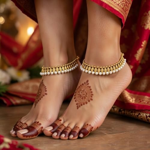 Efulgenz Indian Oxidized Anklets Faux Pearl Bridal Payal Ankle Bracelets