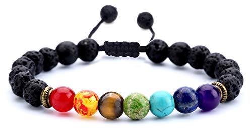 Men Women 8mm Lava Rock Beads Chakra Bracelet - color: 11-Lava Chakra-21004