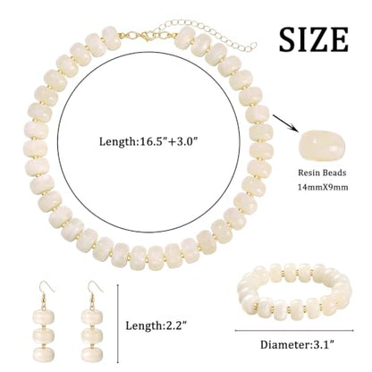 BVGA Colorful Chunky Beaded Necklaces for Women Boho Statement Resin Bead Choker Necklace Bracelet Earrings Trendy Summer Beach Surfer Jewelry Accessory Gifts - color: White 1