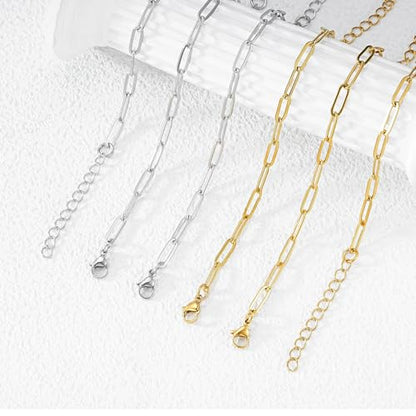 KEIAOUE 16 Pack Charm Bracelet Chain Bulk Gold Plated Stainless Steel Paperclip Chains Bracelets for DIY Jewelry Making - color: Gold