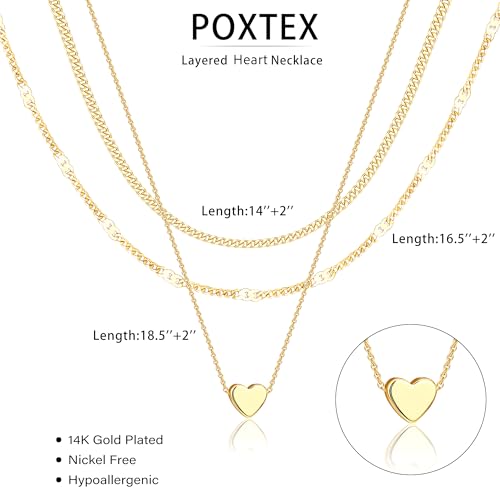 Poxtex Layered Gold Necklaces for Women, Stackable Dainty 14K Gold Silver Plated Trendy Simple Heart Diamond Cross Bow Circle Pendant Paperclip Choker Dot Chain Necklace,Jewelry Set Gifts for Women - color: Gold, style: Heart2