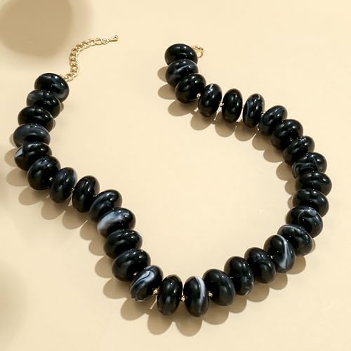 Elegance 11 designs Colorful Chunky Beaded Necklace for Women,Thick Acrylic Disc Bead Choker Statement Necklace Cute Trendy Necklaces Jewelry Gifts for Women - color: Black