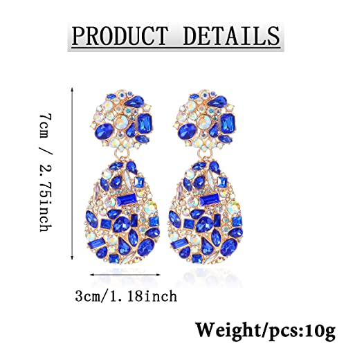 Rhinestone Statement Earrings Teardrop Costume Earrings Cluster Crystal Chandelier Drop Dangle Earrings for Women - color: Blue