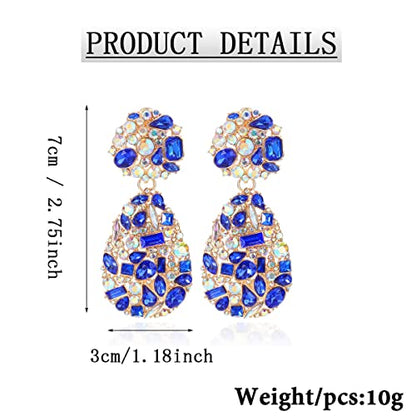Rhinestone Statement Earrings Teardrop Costume Earrings Cluster Crystal Chandelier Drop Dangle Earrings for Women - color: Blue