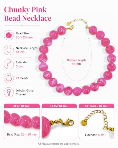 Colorful Chunky Beaded Necklaces for Women Trendy Large Bead Statement Necklace Boho Resin Bead Choker Summer Beach Jewelry Gifts Accessories - color: Rose Red 1
