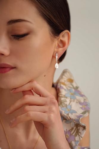 Freekiss Pearl Earrings for Women Trendy: Flat Back Stud Earrings 14K Gold Plated/925 Sterling Silver Freshwater Pearl Dangle Earrings Cute Bow Earrings Wedding Jewelry Birthday Gifts for Women Girls - style: leverback drop earrings-SL
