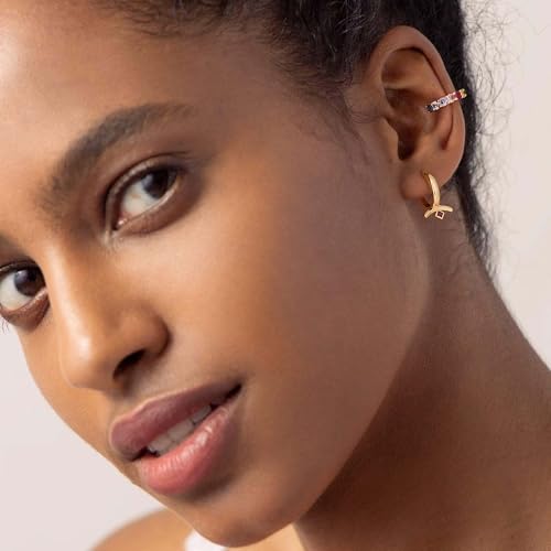 Ear Cuffs Non Piercing for Women 14K Gold Plated Ear Cuff Earrings Colorful Cubic Zirconia Paved Trendy Cartilage Earring Jewelry | Single - color: Multicolor