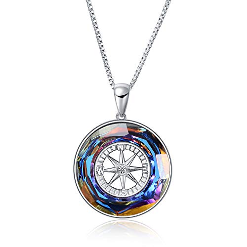 AOBOCO 2026 Graduation Gifts 925 Sterling Silver Compass Pendant Necklace High School College Graduation Jewelry Gifts for Women Daughter - style: Sterling Silver Pendant Necklace with Color-changed Crystal Compass Design