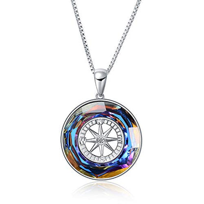 AOBOCO 2026 Graduation Gifts 925 Sterling Silver Compass Pendant Necklace High School College Graduation Jewelry Gifts for Women Daughter - style: Sterling Silver Pendant Necklace with Color-changed Crystal Compass Design