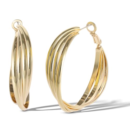 Jessica Simpson Womens Hoop Earrings - Silver-Tone or Gold-Tone Hoop | Earrings for Women - color: Gold Twisted Layered Hoops