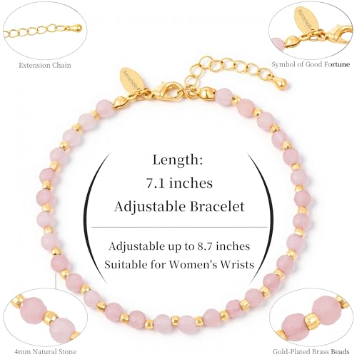 Inspirational Gifts Healing Natural Stone Bracelets for Women Anxiety Stress Relief Bracelet Handmade Jewelry for Friends Sister, Christmas Stocking Stuffers Thanksgiving Basket - color: Pink-Approachability