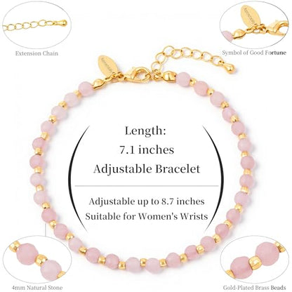 Inspirational Gifts Healing Natural Stone Bracelets for Women Anxiety Stress Relief Bracelet Handmade Jewelry for Friends Sister, Christmas Stocking Stuffers Thanksgiving Basket - color: Pink-Approachability