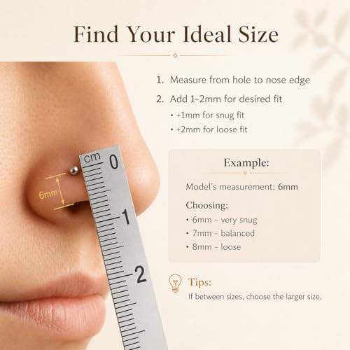 LUCKYJEWUS 14K Gold Plated 925 Sterling Silver CZ Diamond Nose Ring Hoop for Women -Dainty Small Thin Nose Piercing Jewelry with Tiny CZ Stud, 20G/22G, 6mm/7mm/8mm - size: 1pc - 7mm 20 gauge
