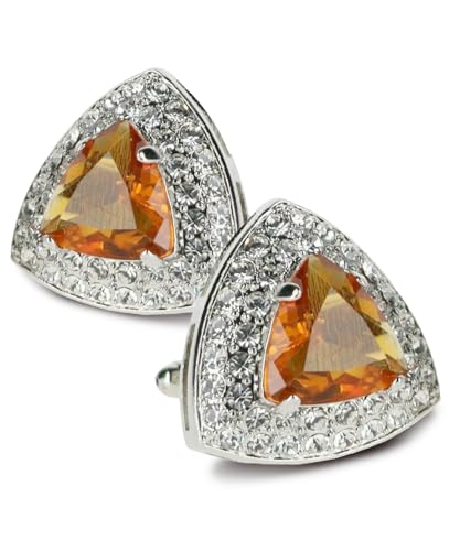 Triangular Crystal Diamond Set Cuff Links for Men – Tuxedo Suit Accessories, Cufflinks for Men - style: Yellow/Silver