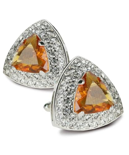 Triangular Crystal Diamond Set Cuff Links for Men – Tuxedo Suit Accessories, Cufflinks for Men - style: Yellow/Silver