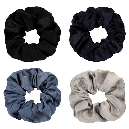 Silk Satin Scrunchies Women Hair Ties - Ivyu Big Scrunchy Ponytail Holder No Crease Hair Bands Soft Elastic No Hurt Your Hair for Vsco Girl Women Blue - color: Mixed