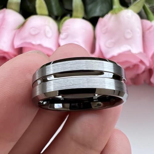 TUTISS 6mm 8mm Silver/Black/Blue/Gunmetal/Gold/Rose Gold Tungsten Rings for Men Women Fashion Engagement Wedding Bands Matte Finish Beveled Edges Comfort Fit - color: 8mm Gunmetal Brushed