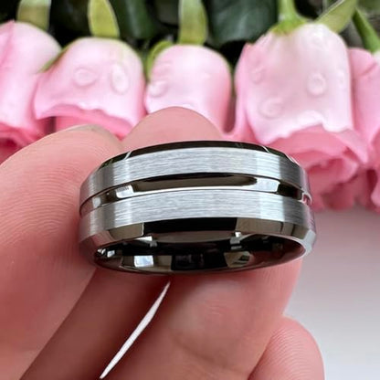 TUTISS 6mm 8mm Silver/Black/Blue/Gunmetal/Gold/Rose Gold Tungsten Rings for Men Women Fashion Engagement Wedding Bands Matte Finish Beveled Edges Comfort Fit - color: 8mm Gunmetal Brushed