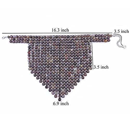 Coiris Boho African Wooden or Acrylic Beaded Bib Statement Necklace Strands Layered Cluster Chunky Collar Choker Wood Necklace for Women Fashion Costume Jewelry - color: Dark Purple Grey