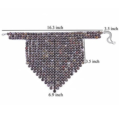 Coiris Boho African Wooden or Acrylic Beaded Bib Statement Necklace Strands Layered Cluster Chunky Collar Choker Wood Necklace for Women Fashion Costume Jewelry - color: Dark Purple Grey