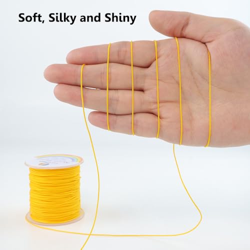LUSTEMBER 0.8mm Nylon String, Strong Bracelet String, Durable Nylon Cord for Jewelry Making, Bracelets, Beading, Necklaces, Rattail Braiding, Kumihimo, Wind Chimes, Blinds and Handicrafts - size: Yellow