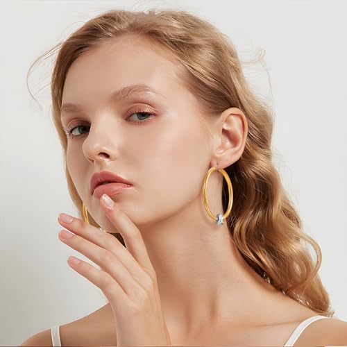Large Gold Knot Hoop Earrings for Women 18K Gold Hoop Earrings Statement Lightweight Hoops Trendy Gold Hoops Earrings Jewelry - color: B-Big Hoop Earrings-Two Tone