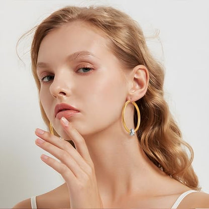 Large Gold Knot Hoop Earrings for Women 18K Gold Hoop Earrings Statement Lightweight Hoops Trendy Gold Hoops Earrings Jewelry - color: B-Big Hoop Earrings-Two Tone