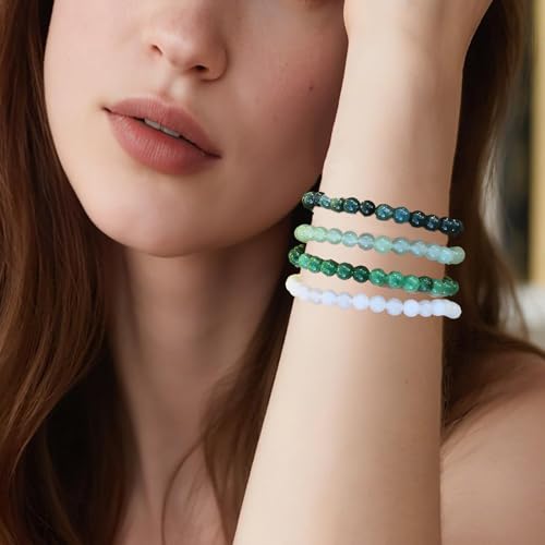 4mm 6mm 8mm Healing Crystal Bracelets for Women Men Natural Stone Beaded Stretch Bracelet Handmade Gemstone Reiki Spiritual Jewelry Gifts - color: Green Jade+White Jade+Aventurine+Moss Agate-Healing, size: 6mm