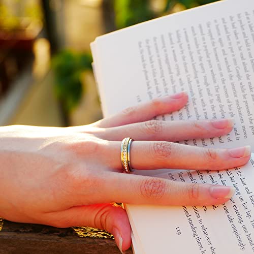 Muses Art Design Fidget Rings, Anxiety Rings, Spinner Rings, Band Rings with Birthstone, Stainless Steel, Women and Men, Meditation Rings, Thumb Rings, Stress Relieving and Anxiety Reducing - color: April - Crystal