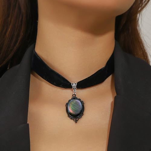 Gothic Black Velvet Goth Choker Necklace for Women,Cameo Black Choker Crow Skull Pendant Necklace Vintage Collar Skull Necklace Gothic Jewelry - style: colourful