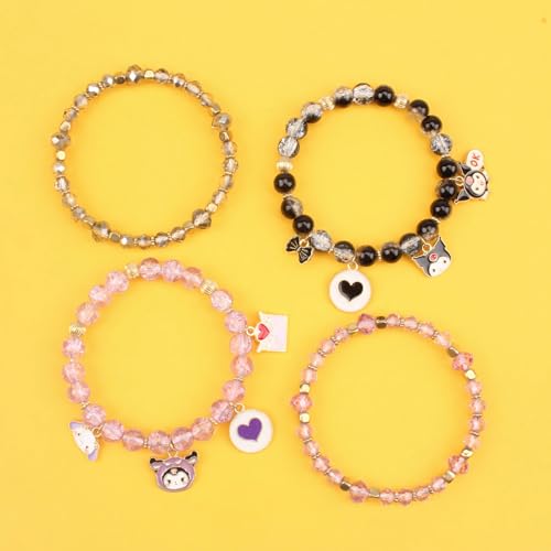 Cute Cartoon Charm Beaded Stretch Bracelet Set, Crystal Beads with Enamel Animal Charms - color: color-2