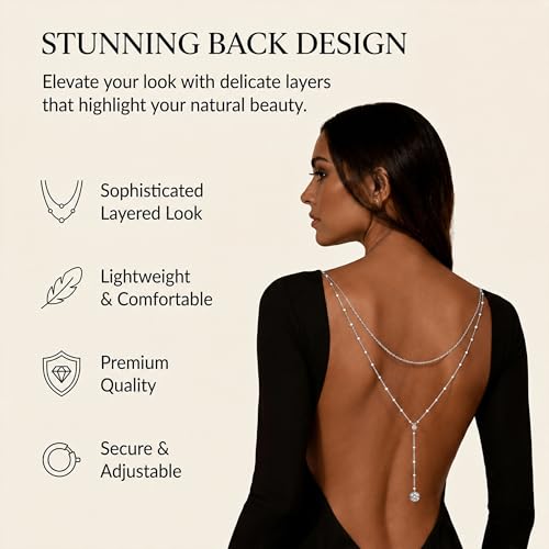 Back Necklace with Rhinestone Pearl Pendant Back Body Chain for Backless Dress Bridal Wedding Backdrop Necklace Crystal Simple Waist Body Jewelry for Women - color: A2:back chain