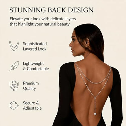 Back Necklace with Rhinestone Pearl Pendant Back Body Chain for Backless Dress Bridal Wedding Backdrop Necklace Crystal Simple Waist Body Jewelry for Women - color: A2:back chain