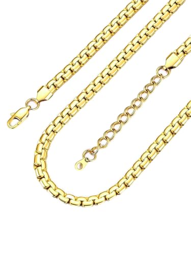 Bandmax Solid Stainless Steel Flat Box Link Chains 2MM/4MM/6MM/8MM Silver/Gold/Black Rolo Cable Chain Necklaces for Men Women 14"-30" Length, Gift Packed - color: 09 6MM-14K Gold Plated