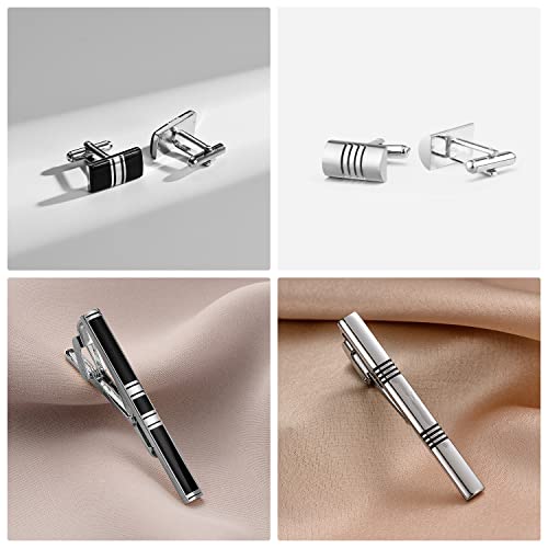 wynameleri Cufflink and Tie Clip Set for Men, 12 PCS Necktie Bars and Cuff Links Formal Business Dress Shirts Buttons Case Packed - color: T0408016