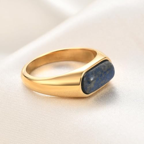 MYNENEY Signet Mens Pinky Rings Statement Wedding for Women - color: Blue stone-Gold