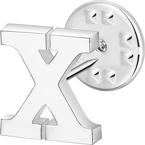 Initial Lapel Pin for Men Women, Brooch Pins for Men Suits, Metal Button Pins in 18K Gold and Silver Tone. - color: Silver-X
