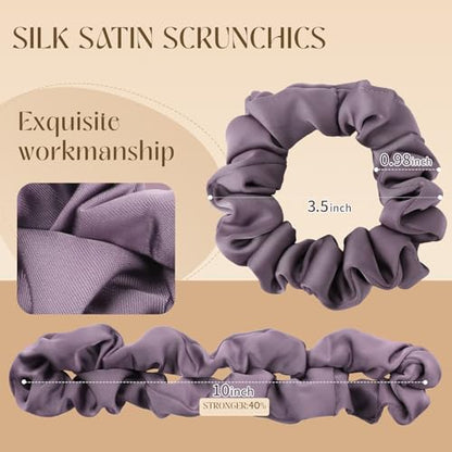 8 PCS Silk Satin Hair Ties Hair Scrunchies for Women Premium Classic Color | Artisan Crafted / Stretched 10" Length / Gift Box / Silky Weave / Soft Touch Daily Use - color: Classic