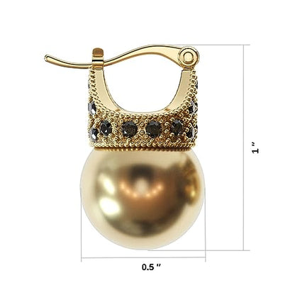 Glass Pearl Earrings Crystal Accent Crown Shape for Wedding, Bridal, Formal & Fashion - color: Gold/Gold