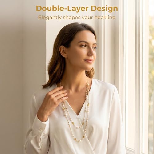 Long Chain Necklaces for Women Pearl Necklaces for Women Long Necklace Dainty Layered Pearl Necklace Statement Sweater Strand Chain Jewelry - color: Golden color