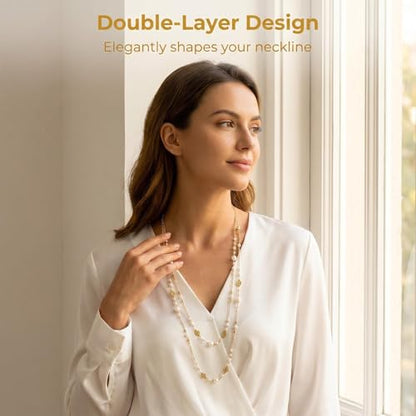 Long Chain Necklaces for Women Pearl Necklaces for Women Long Necklace Dainty Layered Pearl Necklace Statement Sweater Strand Chain Jewelry - color: Golden color