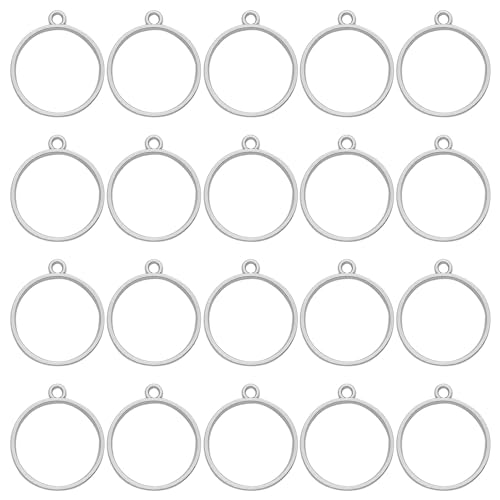 50pcs Open Bezels for Round Open Back Bezel Hollow Frame Pendants - Resin Craft Bezels for Jewelry Making, DIY Crafts (White K) - color: White K;Round