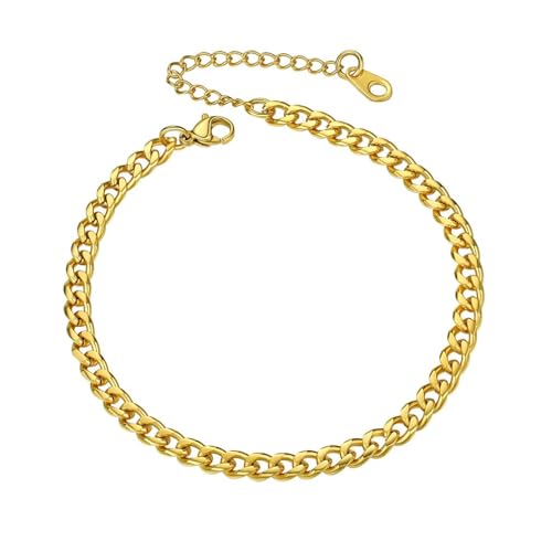 PROSTEEL Ankle Bracelets for Women, Silver/Gold/Black, Waterproof Anklets | Waterproof, Stainless Steel, Summer Beach Jewelry, Durable & No Tarnish, Come with Gift Box, 8-10.5" Adjustable, Plus Size - color: B: gold-cuban chain-4.8mm