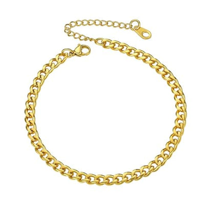 PROSTEEL Ankle Bracelets for Women, Silver/Gold/Black, Waterproof Anklets | Waterproof, Stainless Steel, Summer Beach Jewelry, Durable & No Tarnish, Come with Gift Box, 8-10.5" Adjustable, Plus Size - color: B: gold-cuban chain-4.8mm