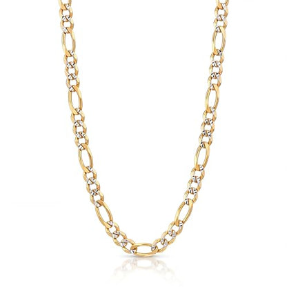 LION & RAM Solid 18k Gold Plated 925 Sterling Silver 3.4mm Width Diamond Cut Two Tone Pave Figaro Chain Necklace for Men & Women | Made in Italy - size: Bracelet- 8 inch length / 3.5 gram weight