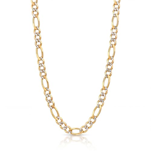 LION & RAM Solid 18k Gold Plated 925 Sterling Silver 3.4mm Width Diamond Cut Two Tone Pave Figaro Chain Necklace for Men & Women | Made in Italy - size: 24 inch length / 10.5 gram weight