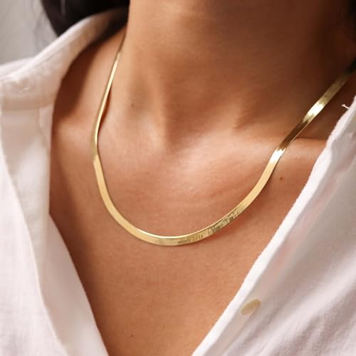 NECOCY 14K Gold Plated Necklaces for Women, Dainty Gold Herringbone Choker Necklace Thin Layered Snake Chain Jewelry for Gifts - color: 5MM 18"-GD Herringbone Necklace